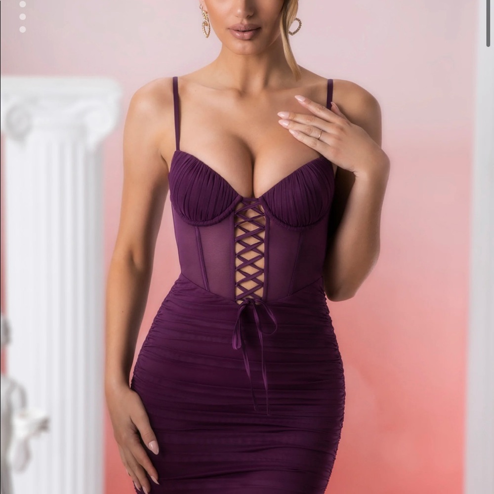 Lace Up Mini Dress in Wine